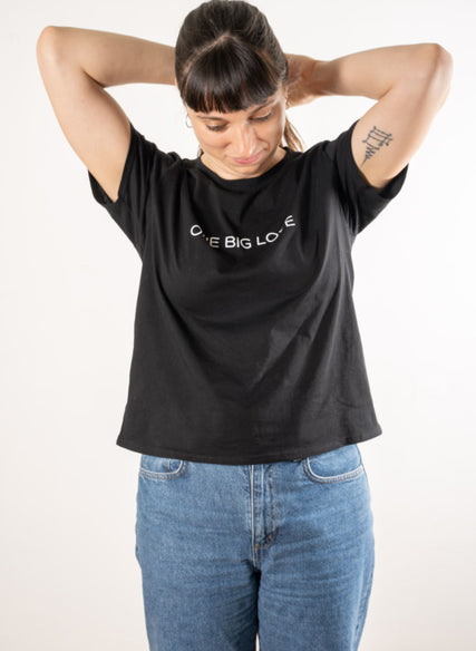AMOR - COTTON SHORT SLEEVE TEE IN BLACK - ONE BIG LOVE